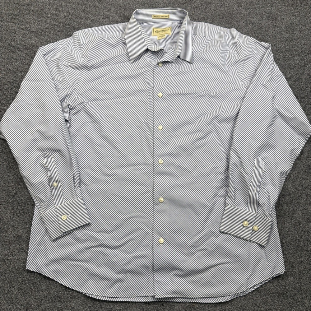 Eddie Bauer Blue Mens L Button Up Shirt Wrinkle Resist 100% Cotton Striped